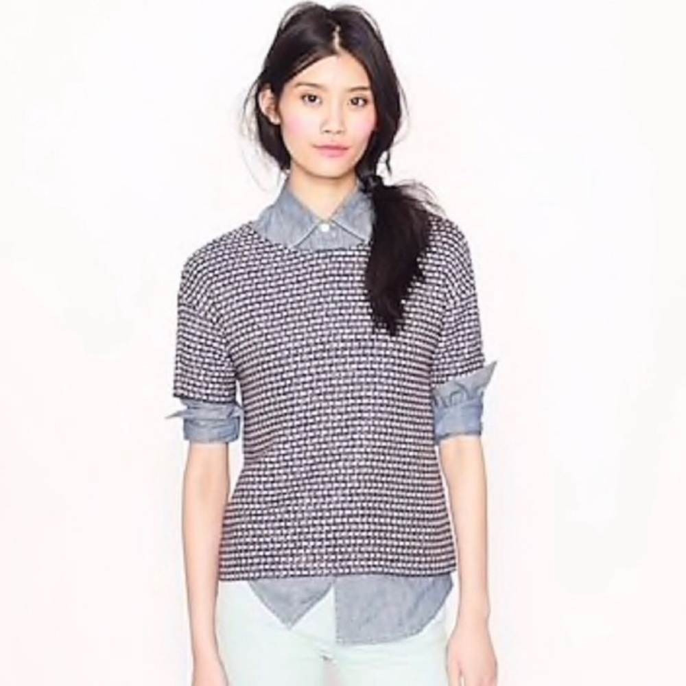 J Crew Tweed Silk Tie Back Pullover Top Sz 0